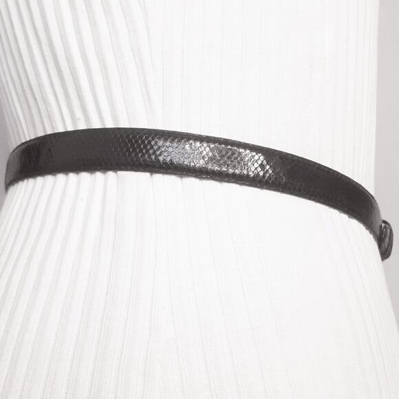 Serp Skinny Snake Skin Belt Womens XSmall Waist Darkest Brown 1993 Buckle Added - Picture 4 of 11